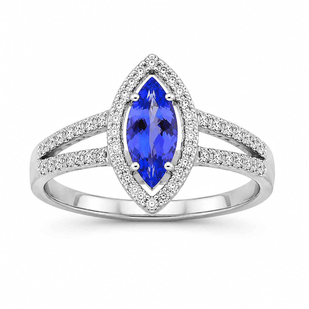 Tanzanite Marquise Split-Shank Halo Ring