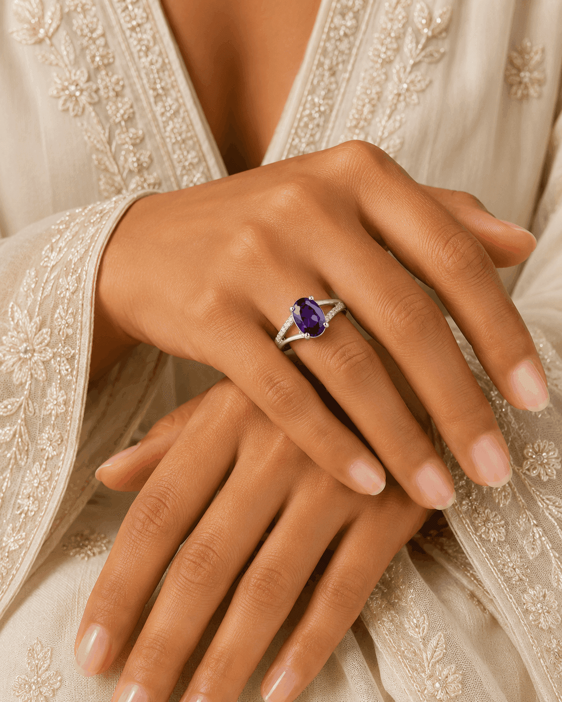 Violet Amethyst Split Bypass Ring alternate view