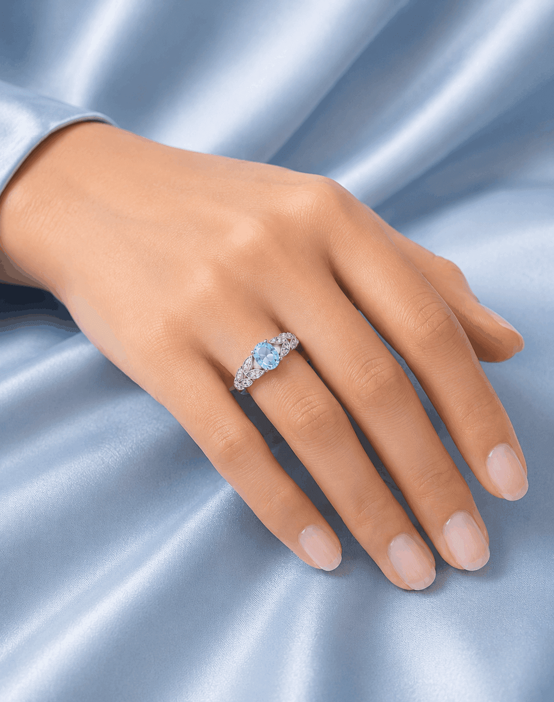Aquamarine Crystal Foliage Band Ring alternate view